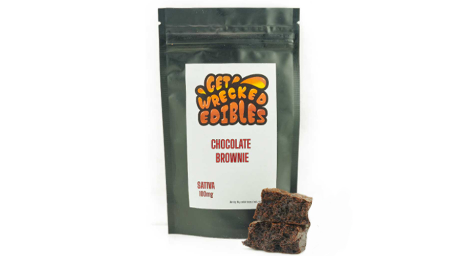 Chocolate Weed Brownie by get Wrecked Edibles at Chronic Farms online dispensary Canada. Weed chocolate. THC edibles.