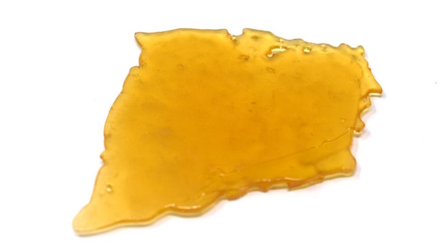 Shatter is a solid concentrate that ranges in consistency from peanut brittle to taffy. It’s gold or amber and glass-like. 