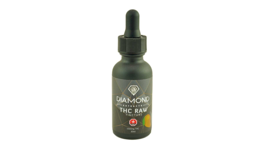 Let's kick this list off with the tropical Diamond Concentrates – 1000mg THC Raw Tincture – Mango. 
