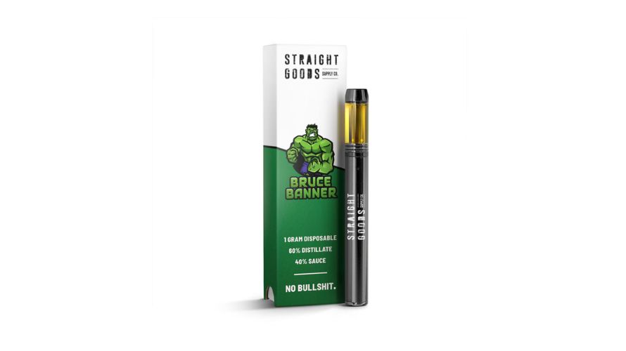 You can enjoy the wonderful effects of the strain with the Straight Goods -  Bruce Banner Disposable weed vape.