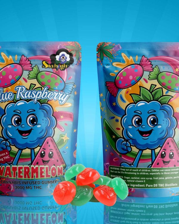 Sky High Edibles – Blue Raspberry + Watermelon Gummy 3000mg THC